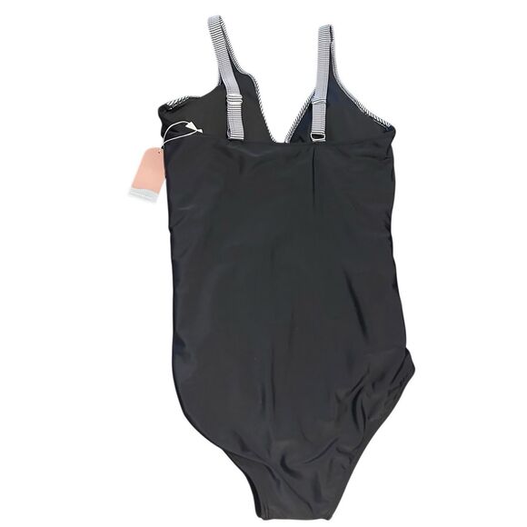 Smismivo Black Striped Size L Tummy Control Criss Cross One Piece Swimsuit Bathi - Picture 7 of 11